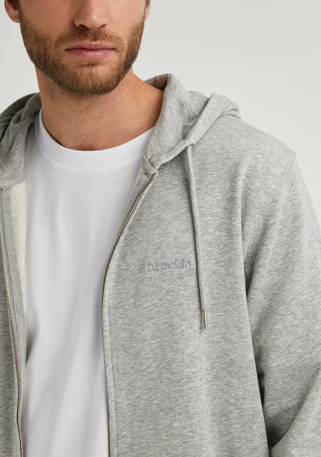 Embroidery Logo Zip Hoodie Grey - Imagen 5