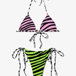 Samoa Top Zebra Pink + Samoa Bottom Zebra Lime Bikini