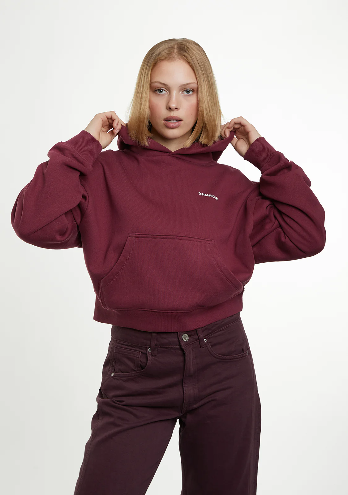 Worldwide Crop Hoodie Wine - Imagen 5