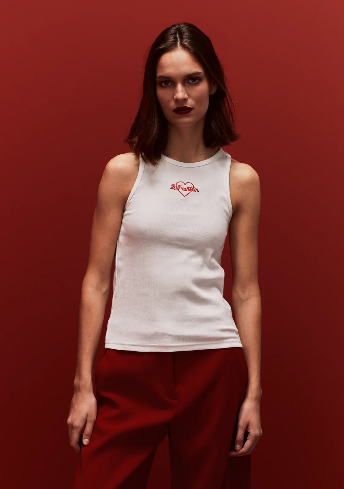Rib Tank Top Heart White - Imagen 3
