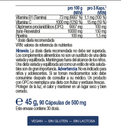Resveratrol con Opc cápsulas, Raab Vitalfood - Imagen 3