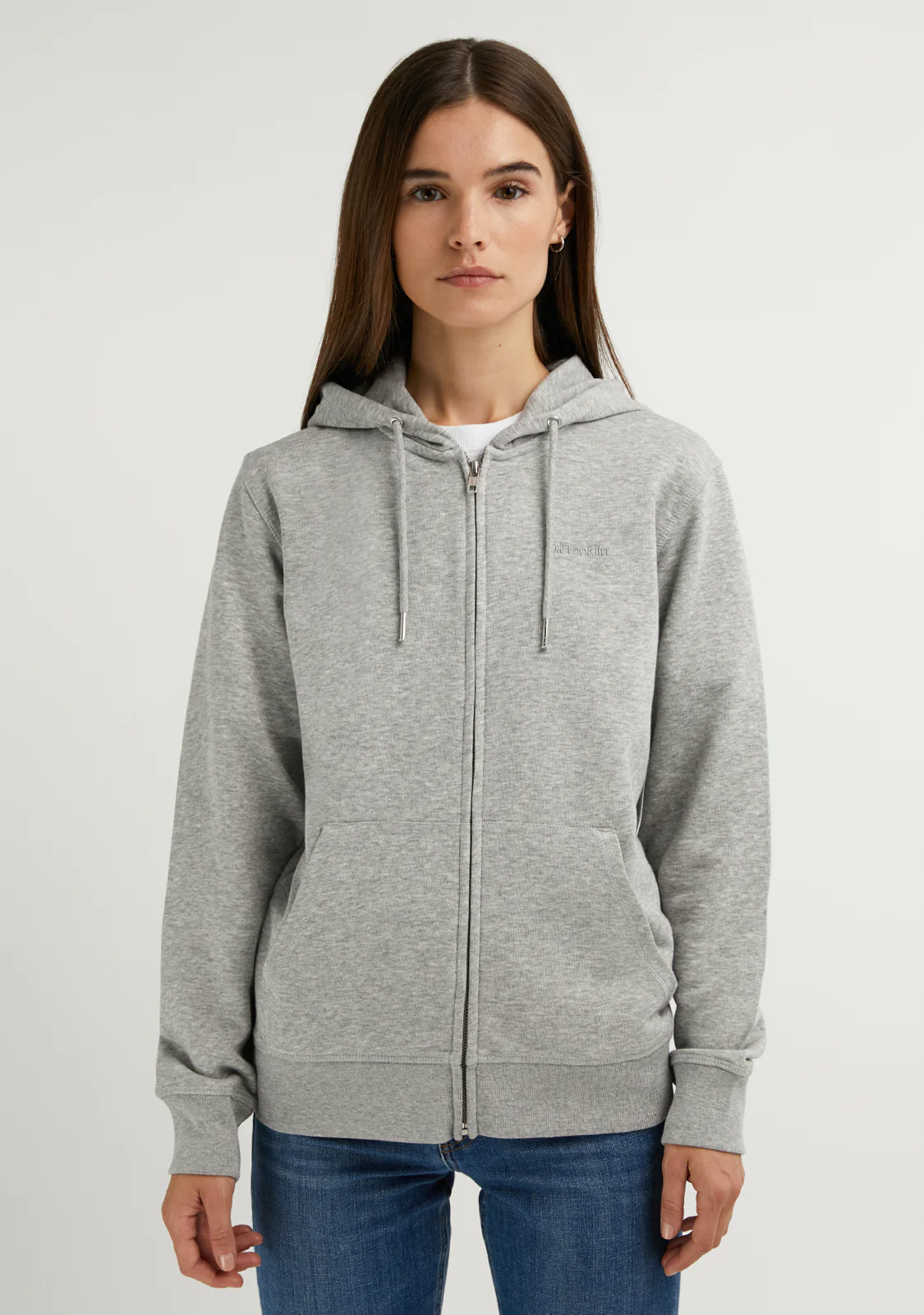 Embroidery Logo Zip Hoodie Grey - Imagen 8