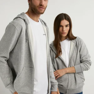 Embroidery Logo Zip Hoodie Grey