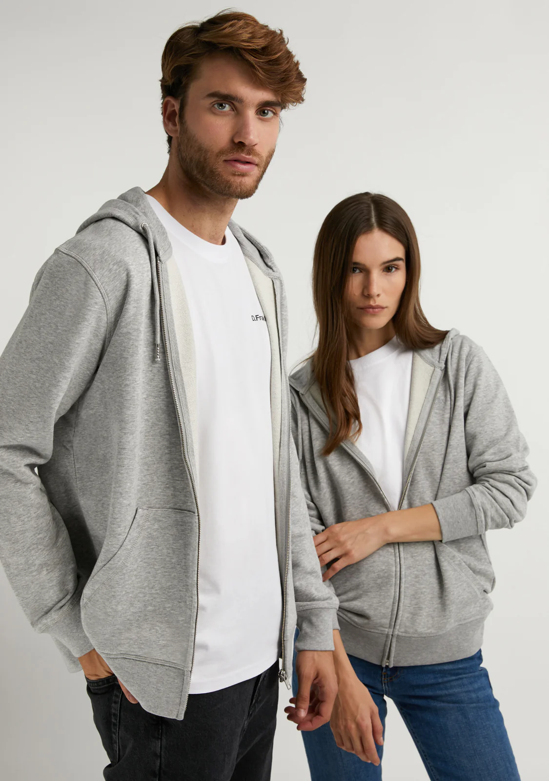 Embroidery Logo Zip Hoodie Grey