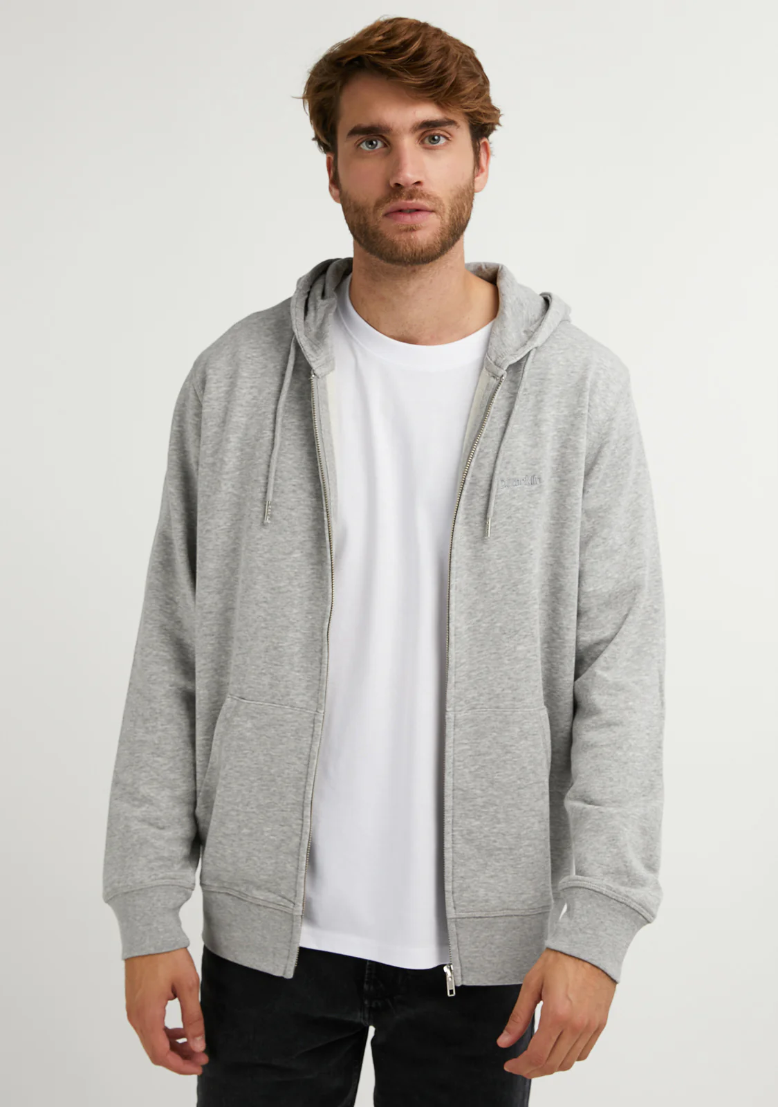 Embroidery Logo Zip Hoodie Grey - Imagen 4