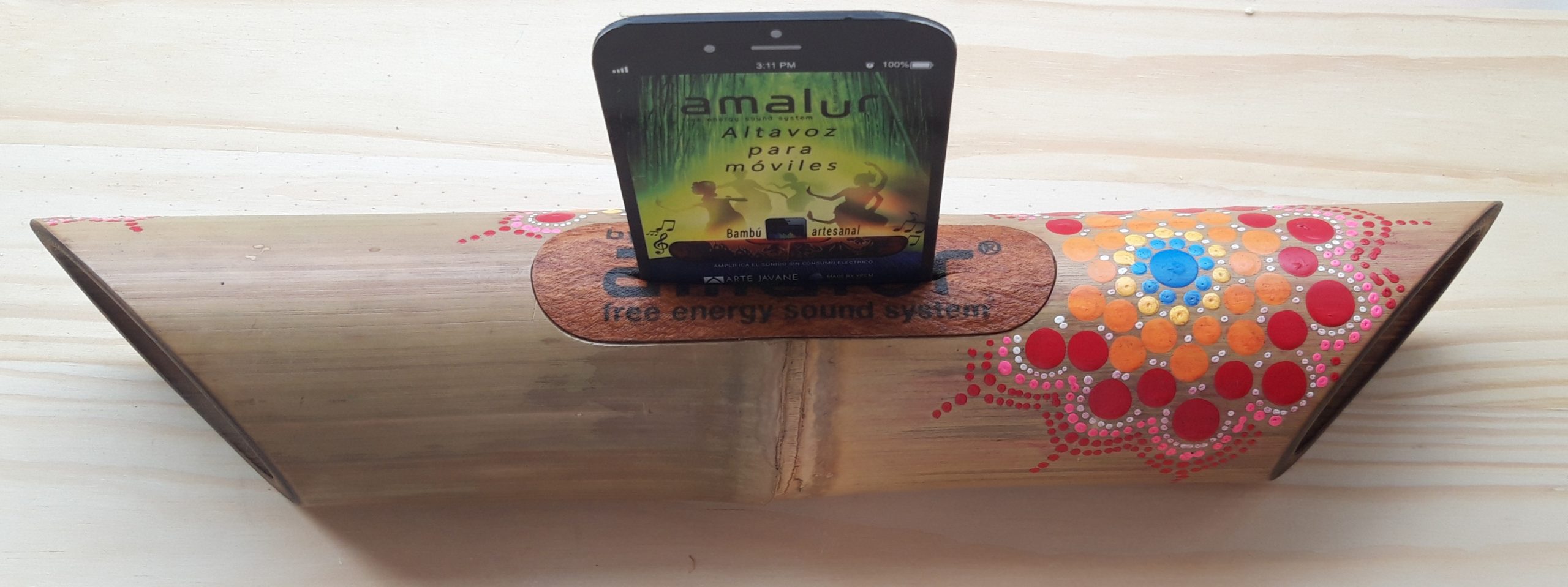 Altavoz Para Móviles De Bambú Blanco Pintado Floral - Imagen 4